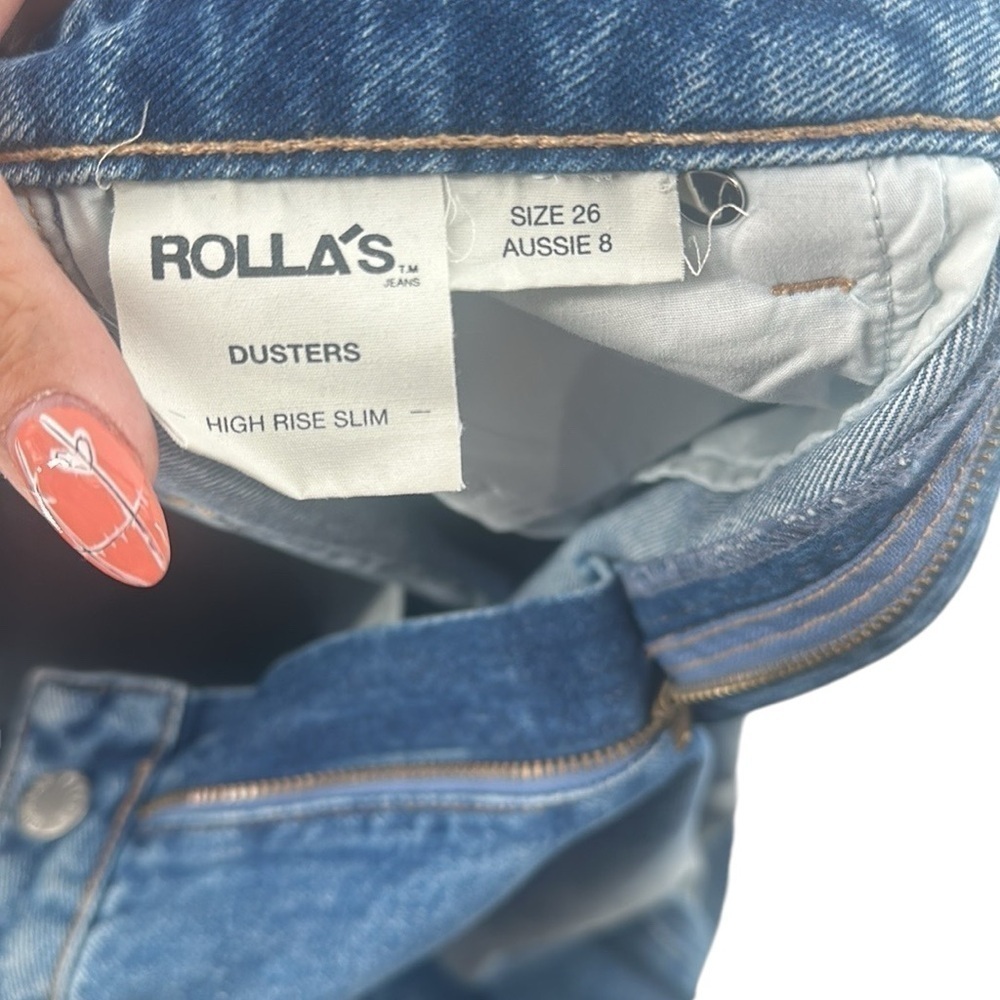 Rolla’s Dusters Jeans highrise slim rigid distressed knee medium wash sz 26 - Picture 8 of 14